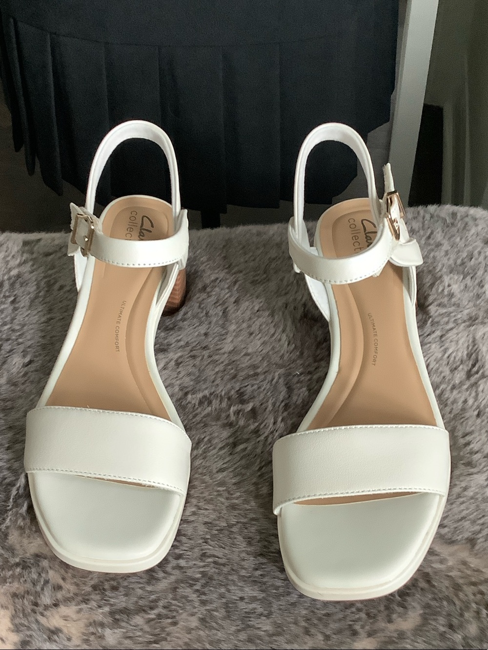 Clarks White Block Heel Slingback Sandals